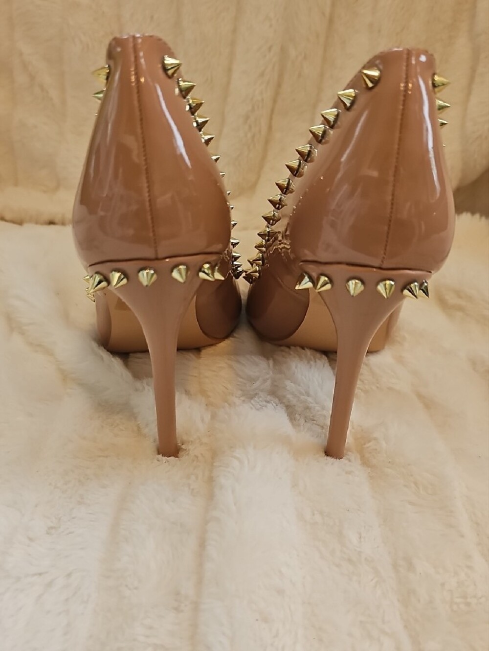 Patent Nude Studded Pointed-Toe Stiletto Pumps - Picture 6 of 9
